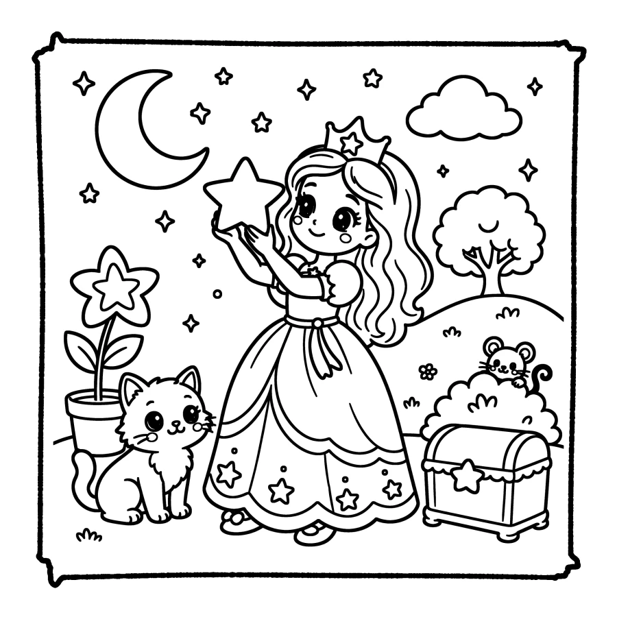 The same page before coloring: clean black outlines on white paper.